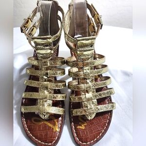 SAM EDELMAN Gold Snake Print Gladiator Sandals